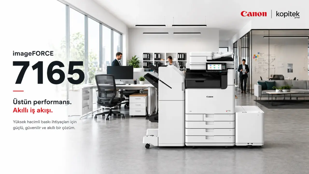 Modern ofis ortamında Canon fotokopi makinesi kullanımı, profesyonel kiralama ve teknik servis hizmetleri
